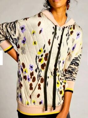 ANTHROPOLOGIE CONDITIONS APPLY Floral Animal Print Quilted Hoodie Sweatshirt M